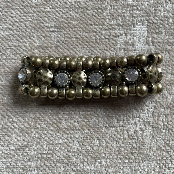 Premier Designs Bracelet Antiqued Matte Gold Tone Crystal Accents Stretch - Picture 3 of 6